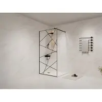 Vente-unique Siebdruck-Duschwand für begehbare Dusche - Schwarz matt - 100 x 200 cm - TRISEO