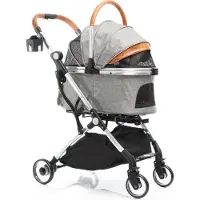 Fudajo 2in1 Hundebuggy zusammenklappbar in Grau, Hundewagen aus Aluminium mit abnehmbarer Hundetragetasche, für kleine bis mittlere Hunde und Katzen