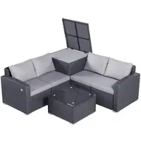 HOMAVO Gartenlounge Set 4 Personen mit Aufbewahrungsbox & Abdeckung