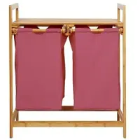 Lumaland Wäschekorb aus Bambus mit 2 ausziehbaren Wäschesäcken - 73 x 64 x 33 cm - Rosa