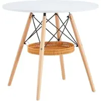 STILVORA Esstisch rund 80 cm, Esszimmertisch mit schwebendem Ablagefach, Couchtisch mit walnussfarbenen Massivholzbeinen