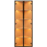 Merax LED Eckvitrine 62×35×160 cm, Vitrinenschrank mit gehärteten Glastüren & Beleuchtung, Sammlungsvitrine, Bücherregal, Eckschrank, Eichenfarbe