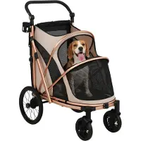 PawHut Hundewagen Faltbar Hundebuggy für mittelgroße Hunde bis 20 kg Hellbraun