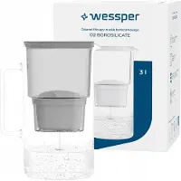 Wessper D2 BOROSILICATE Wasserfilterkanne 3 L Grau – Glasfilterkanne mit AquaMax Filter, BPA-frei