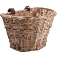 Gistuch Korb aus Vintage-Weidengeflecht, tragbar, D-förmig, pflanzlich, für Mountainbikes, vorne mit Lederriemen