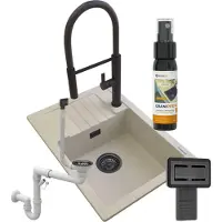 Granitan | GranitSpüle - Spülbecken 1-Kammer - 62x44 cm - Rechteckig - Schwarz - mit Küchenarmatur - mit Abtropffläche - ARGOS