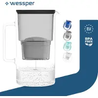 Wessper D2 BOROSILICATE Wasserfilterkanne 3 L Schwarz – Glasfilterkanne mit AquaMax Filter