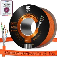 HB-DIGITAL CAT 7 Netzwerkkabel 100m PRO S/FTP PiMF AWG23/1 LSZH B2ca GHMT PoE++ Verlegekabel professional