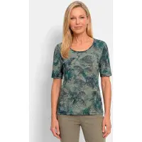 Goldner Sommershirt aus pflegeleichtem Viskose-Jersey in khaki / petrol / gemustert | Gr.: 42