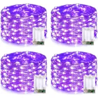 Lapamax 4er Set 10M 100LEDs LED Kupferdraht Lichterkette Lila Batteriebetrieben für Innen Hochzeit Party Weihnachten Halloween Dekoration