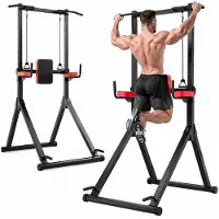 Zaisze Power Tower, Multifunktionale Kraftstationen für Zuhause, 9-fach Höhenverstellung, 163–243 cm, Elastikband, Klimmzugstange Freistehend für Home Gym
