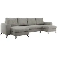 MKS Meble Ecksofa für das Wohnzimmer, AXEL U Ecksofa mit losen Kissen, drei Bettkästen, U-förmiges Ecksofa mit Armlehnen, Universalecke mit schwarze Metallbeine - Hellgrau Struktur