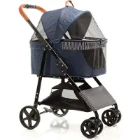 Fudajo 2in1 Hundebuggy zusammenklappbar in Blau, Hundewagen mit abnehmbarer Hundetragetasche, für kleine bis mittlere Hunde und Katzen
