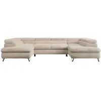 MKS Meble Wohnzimmersofa mit Schlaffunktion, U-form, verstellbare Kopfstützen, Bettkasten - PEDRO U - Plüsch - Creme