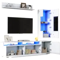 Xkiss 3-teilig TV Wohnwand Set, LED Beleuchtung Hochglanz Wohnzimmer Möbel Set Frontale Wohnwand 1 x TV Schrank, 1 x Wohnzimmer Vitrine, 1 x Hängeregal, TV