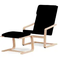 Markenlos Relaxsessel mit Rückenlehne, Einzelsessel für Wohnzimmer und Schlafzimmer, Liegesessel mit Hocker in Schwarz