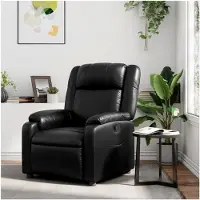 Markenlos Sessel mit Liegefunktion, Fernsehsessel mit verstellbarer Rückenlehne und Fußteil, Liegesessel, Ruhesessel, Polstersessel, Relaxsessel in Schwarz aus Kunstleder