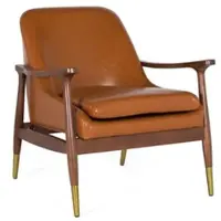 GINER Y COLOMER Moderner Sessel aus Holz und braunem PU mit goldenen Details in Brown | Gr.: onesize