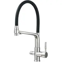 ARI 3-Wege Küchenarmatur Flexible mit Wasserfilter-Anschluss, herausziehbare Brause, 360° schwenkbar, getrennte Wasserwege, Keramikkartusche Inox