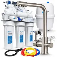 ARI Wasserfilter Set RO7 mit 3-Wege Küchenarmatur Venom Inox, 7-stufige Osmoseanlage, Mineralisierung