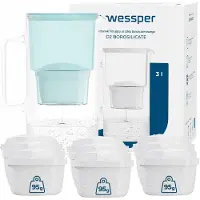 Wessper D2 BOROSILICATE Wasserfilterkanne 3 L Minze – Glasfilterkanne mit 10 AquaMax Filter, BPA-frei