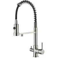 ARI 3-Wege Küchenarmatur Solid Spring mit Wasserfilter-Anschluss, herausziehbare Brause, 360° schwenkbar, getrennte Wasserwege, Keramikkartusche Chrom