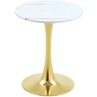 STILVORA Beistelltisch MDF & Metall Weiß/Gold 60x60x72 cm rund mit stabilem Standfuß