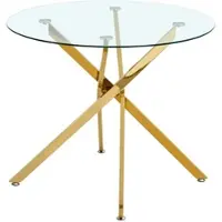 STILVORA Esstisch mit runder Tischplatte aus gehärtetem Glas und Metallbeinen, Couchtisch mit moderner minimalistischer Optik, Tisch für 2–4 Personen, Transparent und Gold