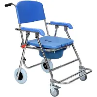 Markenlos Klappbare Dusch-Commode-Rollstuhl, wasserdichter Nachtstuhl in Blau