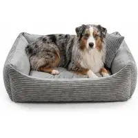 4L Textil MOLLY Kuscheliges Cord Hundebett mittelgroße Hunde Hundekorb Cord Hundekissen flauschig Hundekörbchen Cord (100x80 cm, Grau)