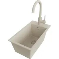 PrimaGran Granitspüle Beige 28x50cm, Spülbecken 1 Becken + Küchenarmatur 32x20cm + Ablauf-Set, Küchenspüle ab 30er Unterschrank - Riga