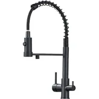 ARI 3-Wege Küchenarmatur Solid Spring mit Wasserfilter-Anschluss, herausziehbare Brause, 360° schwenkbar, getrennte Wasserwege, Keramikkartusche Schwarz-matt