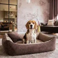 4L Textil MOLLY Kuscheliges Cord Hundebett kleine Hunde Hundekorb Cord Hundekissen flauschig Hundekörbchen Cord (80x60 cm, Dunkelbraun)