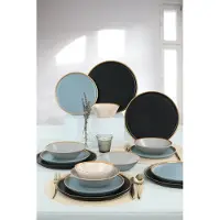 Hermia Concept , Safir, Keramik-Geschirrset (24-teilig), 100 % KERAMIK, Schwarz, 14 cm