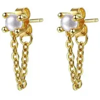 Hey Happiness Vergold. Perlenohrringe Ohrstecker mit Kette 925 Sterlingsilber in Gold | Gr.: onesize
