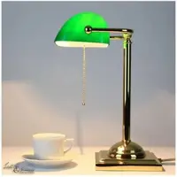 Licht-Erlebnisse Bankerlampe mit Zugschalter Jugendstil E27 Handarbeit Schreibtischleuchte