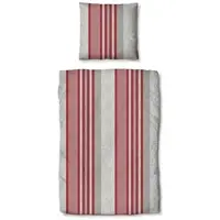 TRAUMSCHLAF Flanell Bettwäsche Mountain Stripe Berry 160x210 cm + 65x100 cm