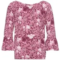 Kidsworld Carmenshirt "Viskose-Shirt" weite Passform, mit Blumenmuster und Aufdruck, Carmenausschnitt
