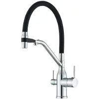 ARI 3-Wege Küchenarmatur MAGNETO mit Wasserfilter-Anschluss, herausziehbare Brause, 360° schwenkbar, getrennte Wasserwege, Keramikkartusche Silber-Chrom