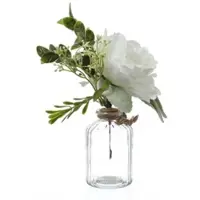 MARELIDA Kunstblumenstrauß Pfingstrose und Hortensie in Mini Glasvase in weiß | Gr.: onesize