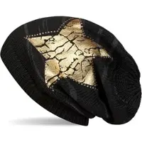 StyleBREAKER Feinstrick Beanie Mütze in Schwarz / Gold | Gr.: onesize