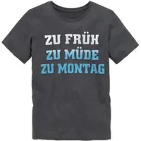 Kidsworld T-Shirt "Mit Spruch: ZU FRÜH, ZU MÜDE..." Kurzarm, Basic-Passform, mit stylischem Print, Rundhalsausschnitt