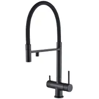 ARI 3-Wege Küchenarmatur HighFlex mit Wasserfilter-Anschluss, herausziehbare Brause, 360° schwenkbar, getrennte Wasserwege, Keramikkartusche Shwarz-Matt