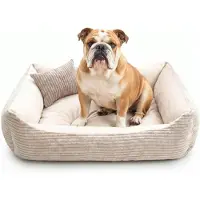 4L Textil MOLLY Kuscheliges Cord Hundebett kleine Hunde Hundekorb Cord Hundekissen flauschig Hundekörbchen Cord (80x60 cm, Beige)