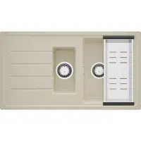PrimaGran Spülbecken Beige 90x50cm, Granitspüle 1,5 Becken + Ablauf-Set, Küchenspüle ab 60er Unterschrank - Kopenhagen Duo