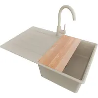 PrimaGran Granitspüle Beige 78x50cm, Spülbecken 1 Becken + Küchenarmatur 32x20cm + Ablauf-Set + Schneidebrett, Küchenspüle ab 45er Unterschrank - Kopenhagen