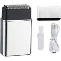 INF Herren tragbarer Reise-Rasierer — Mini USB wiederaufladbar, IPX wasserdicht, leistungsstarker konstantdrehender Motor Silber