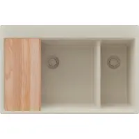 PrimaGran Spülbecken Beige 78x50cm, Granitspüle 2 Becken + Ablauf-Set + Schneidebrett, Küchenspüle ab 80er Unterschrank - Oslo Duo