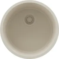 PrimaGran Spülbecken Rund Beige 46x46cm, Granitspüle 1 Becken + Ablauf-Set, Küchenspüle ab 50er Unterschrank - Valletta Slim