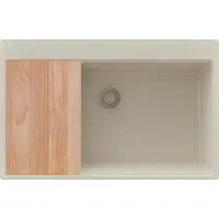 PrimaGran Spülbecken Beige 78x50cm, Granitspüle 1 Becken + Ablauf-Set + Schneidebrett, Küchenspüle ab 80er Unterschrank - Oslo